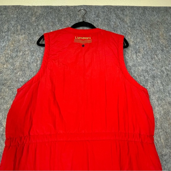 Vtg LizSport Medal Print/Red Reversible Preppy Vintage Military Zip Vest - Sz L - Picture 16 of 16